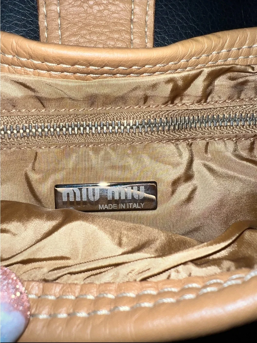 Miu Miu Beige Leather Shoulder Bag with Silver Ring